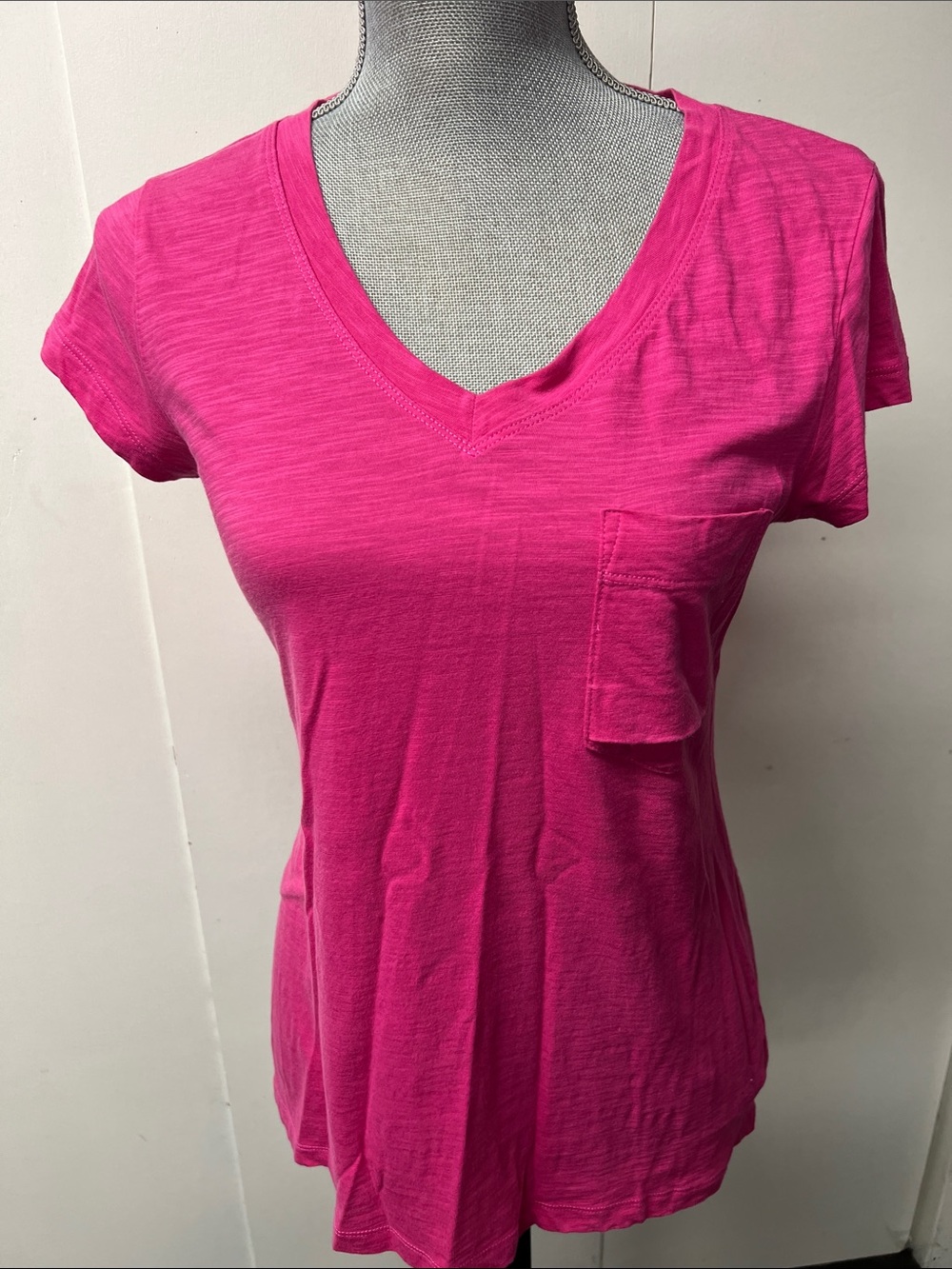 CAbi Bright Pink V-Neck Pocket Tee
